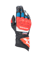 Alpinestars Honda GP Pro R3 Gloves, black and red leather motorcycle racing gauntlets with DFS knuckle protection.