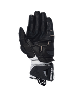 Alpinestars GP Pro R4 Men's Racing Gloves, Black and White leather featuring a kangaroo palm and DFS cuff protection.
