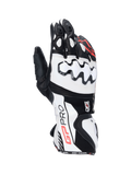 Alpinestars GP Pro R4 Gloves, black and white leather motorcycle racing gauntlet gloves with DFS knuckle protection.