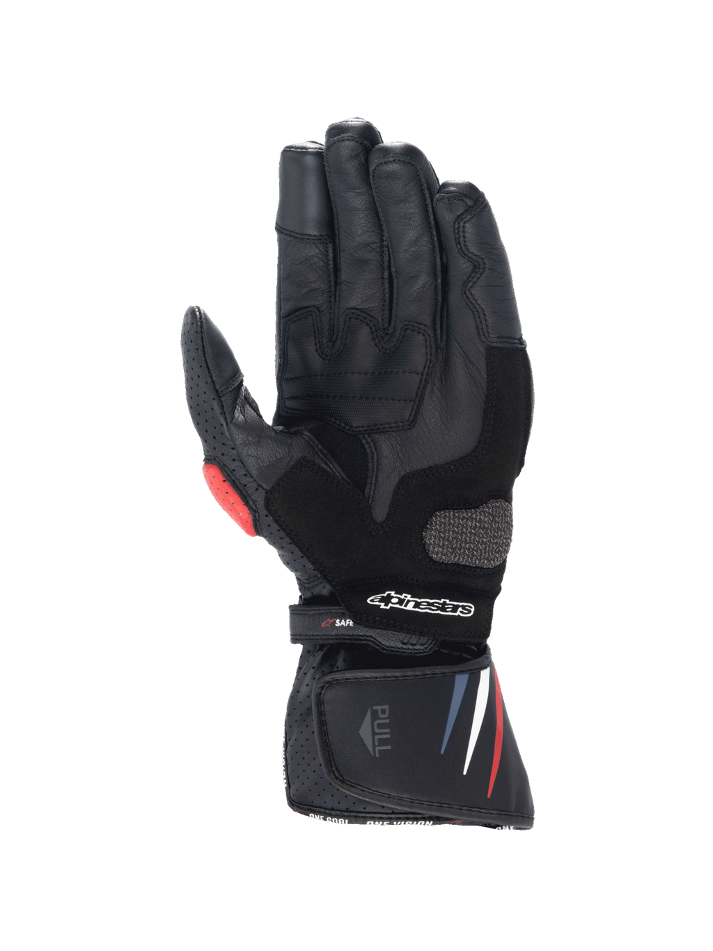 Alpinestars Rękawice Honda SP-8 V3, męskie skórzane rękawice motocyklowe, czarne, czerwone i niebieskie, wzmocniona dłoń.
