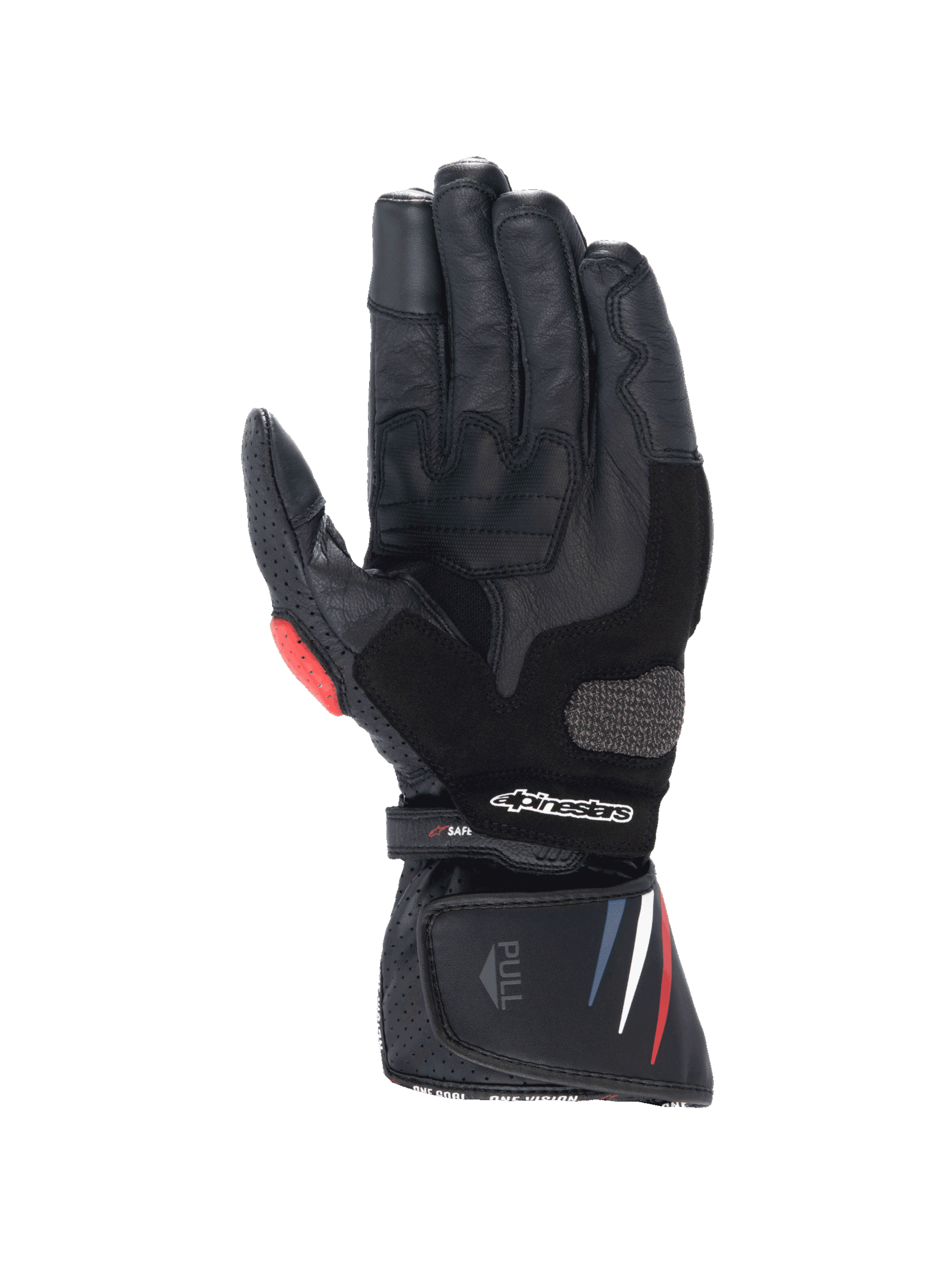 Alpinestars Rękawice Honda SP-8 V3, męskie skórzane rękawice motocyklowe, czarne, czerwone i niebieskie, wzmocniona dłoń.
