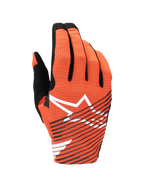 Alpinestars 2025 Radar Pro Gloves, rękawice motocrossowe, intensywny pomarańczowy i czarny, z dużym białym logo gwiazdy i czarnymi ukośnymi pasami na perforowanym wierzchu z siateczki, lekka konstrukcja zapewniająca przepływ powietrza