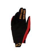 Alpinestars Rękawice Radar Pro 2027, męskie rękawice motocrossowe, czarne i czerwone, dłoń z napisem One Goal One Vision.