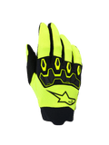 Alpinestars Full Bore V2 Gloves, rękawice motocrossowe off-road, żółte fluo i czarne, ergonomiczna ochrona kostek TPR, logo z gwiazdą Alpinestars na wierzchu dłoni, oddychająca elastyczna tkanina i neoprenowy mankiet