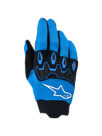 Alpinestars Full Bore V2 Gloves, rękawice motocrossowe, niebiesko-czarne, wyraźne białe logo i czarna ochrona kostek TPR, grzbiet z oddychającej elastycznej tkaniny, zaprojektowane do wyczynowej jazdy terenowej