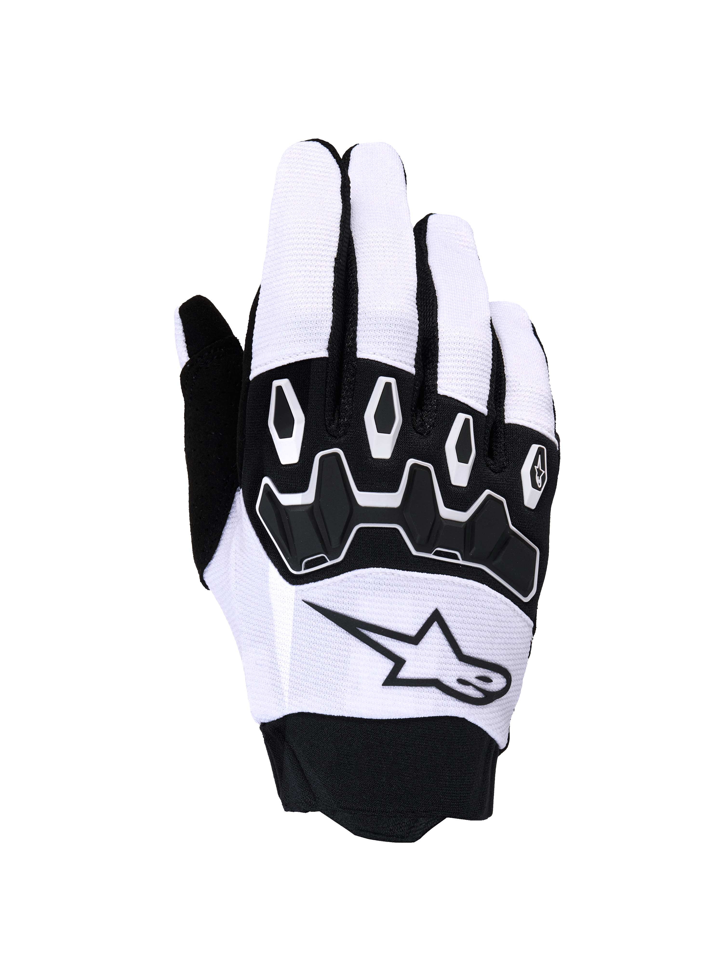 Alpinestars Full Bore V2 Gloves, rękawice motocrossowe, jasnoszare i czarne, czarny segmentowany ochraniacz kostek TPR, oddychająca tekstylna cholewka z logo gwiazdy, neoprenowy mankiet, zaprojektowane do jazdy off-road