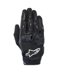 Rękawice Alpinestars SP X 7, krótkie sportowe rękawice motocyklowe, czarno-białe, konstrukcja z perforowanej skóry, ochraniacze kostek TPU o podwójnej gęstości, białe logo gwiazdy Alpinestars, zaprojektowane do sportowej jazdy szosowej