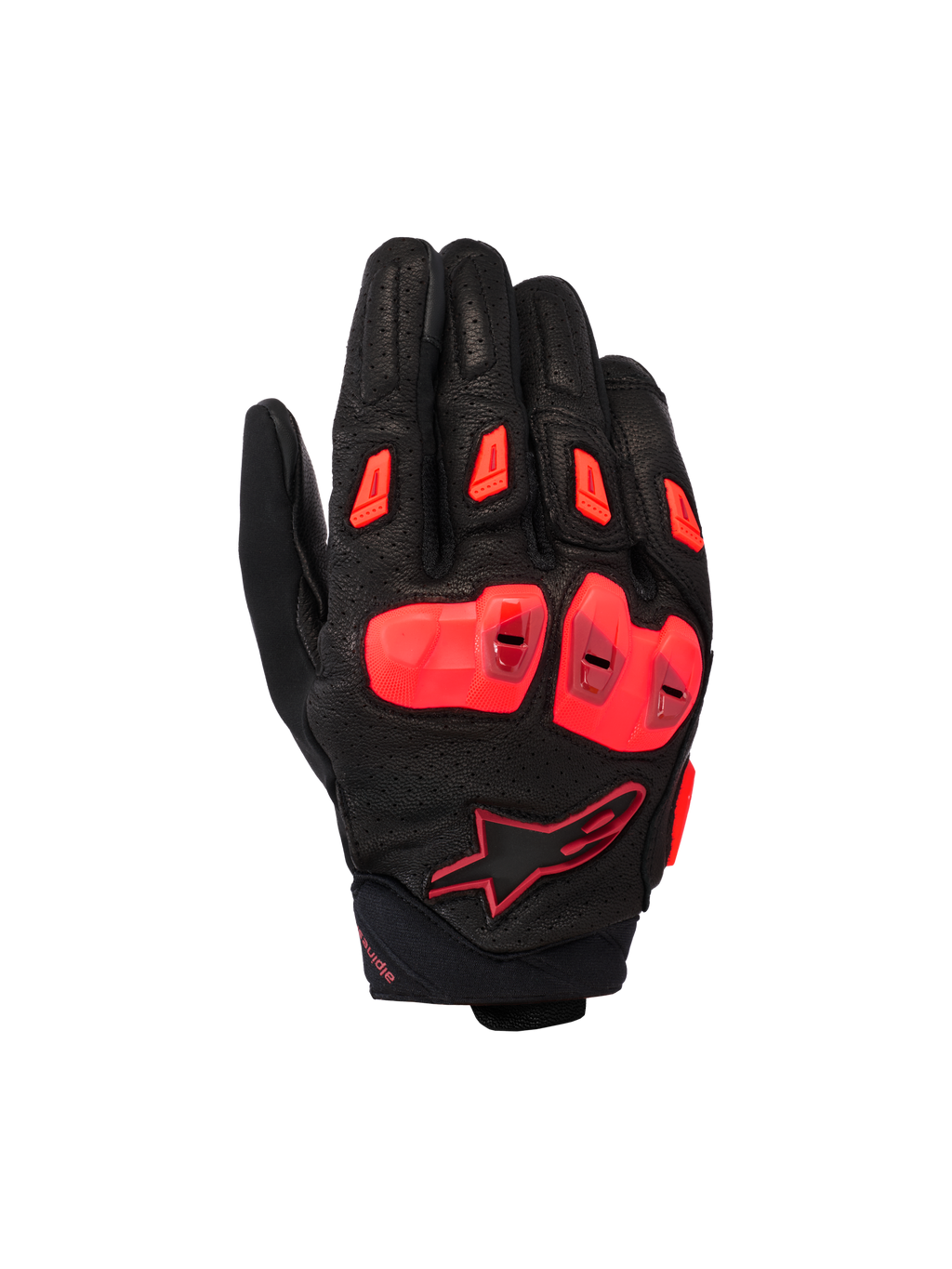 Alpinestars SP X 7 Gloves, krótkie sportowe rękawice motocyklowe, czarno-czerwone (Red Fluo), wykonane z perforowanej skóry, z ochraniaczami kostek TPU o podwójnej gęstości, ślizgaczami palców TPR i kompaktowym mankietem