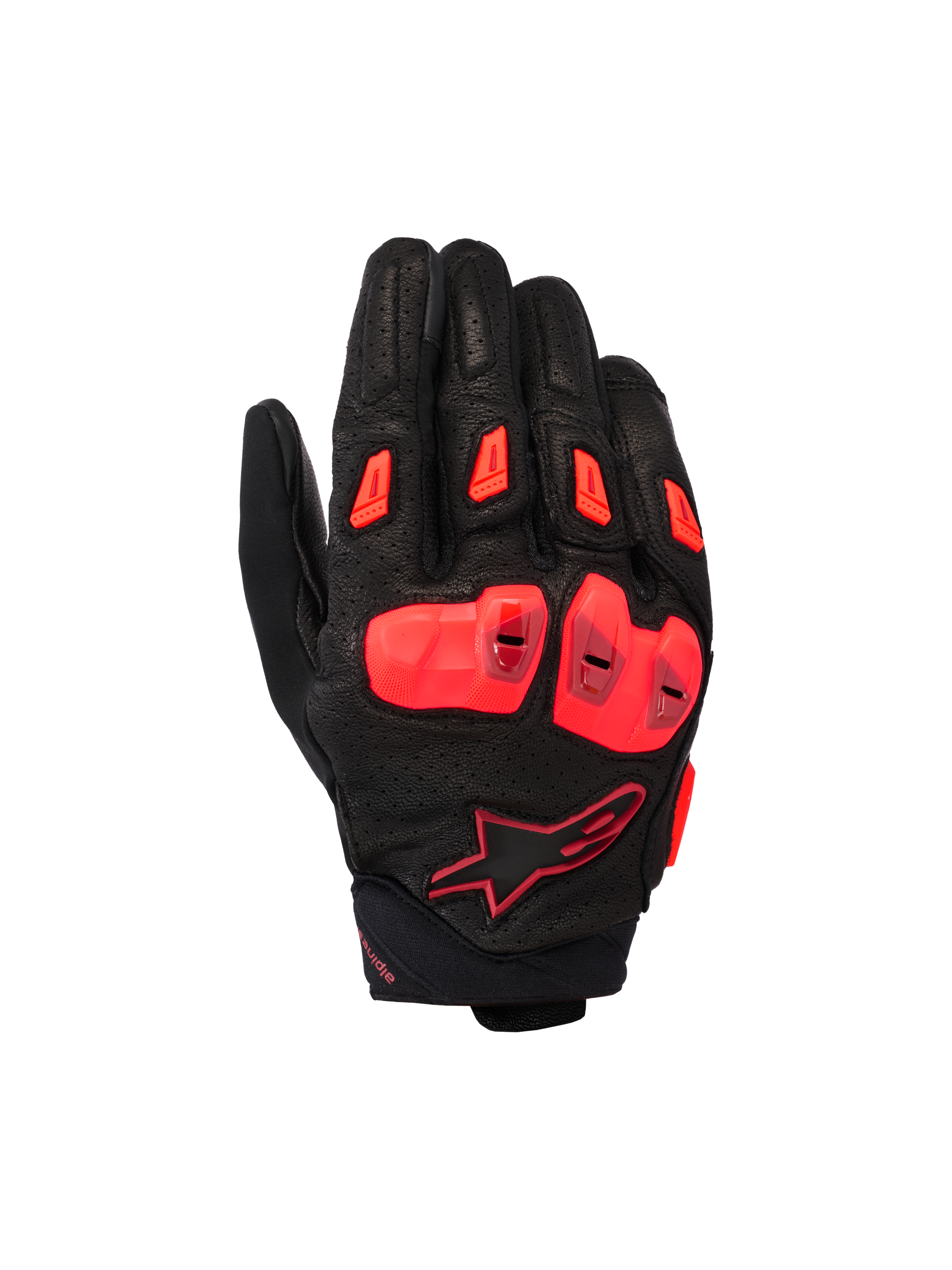 Alpinestars SP X 7 Gloves, krótkie sportowe rękawice motocyklowe, czarno-czerwone (Red Fluo), wykonane z perforowanej skóry, z ochraniaczami kostek TPU o podwójnej gęstości, ślizgaczami palców TPR i kompaktowym mankietem