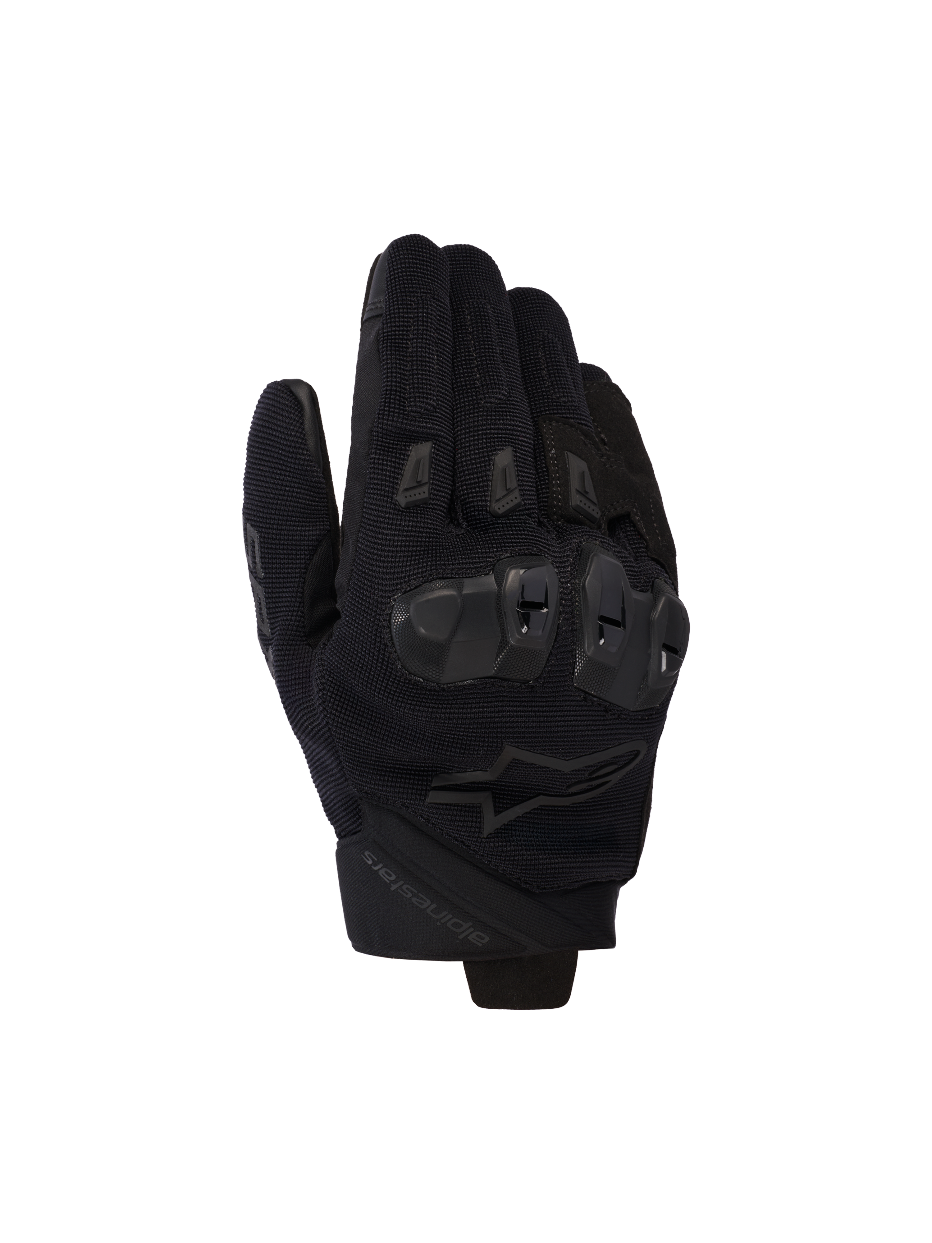 Alpinestars SP X 5 Air Gloves, czarne rękawice motocyklowe, wierzch dłoni z elastycznej siatki 3D z ochroną kostek TPU o podwójnej gęstości, krótki mankiet, wentylowane ślizgacze palców, ergonomiczna konstrukcja do jazdy sportowej