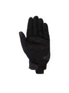Rękawice Alpinestars Reef V2, czarne, motocyklowe rękawice z krótkim mankietem, widok dłoni z syntetycznego zamszu, wzmocnione wyściełanie dłoni i zapięcie na rzep na nadgarstku, nowoczesny miejski design do jazdy szosowej