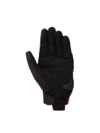 Alpinestars Reef V2 Gloves, rękawice motocyklowe, czarny, czerwony fluo i biały, widok od strony dłoni z syntetycznego zamszu z wyściełanymi wzmocnieniami, krótki mankiet z zapięciem na rzep