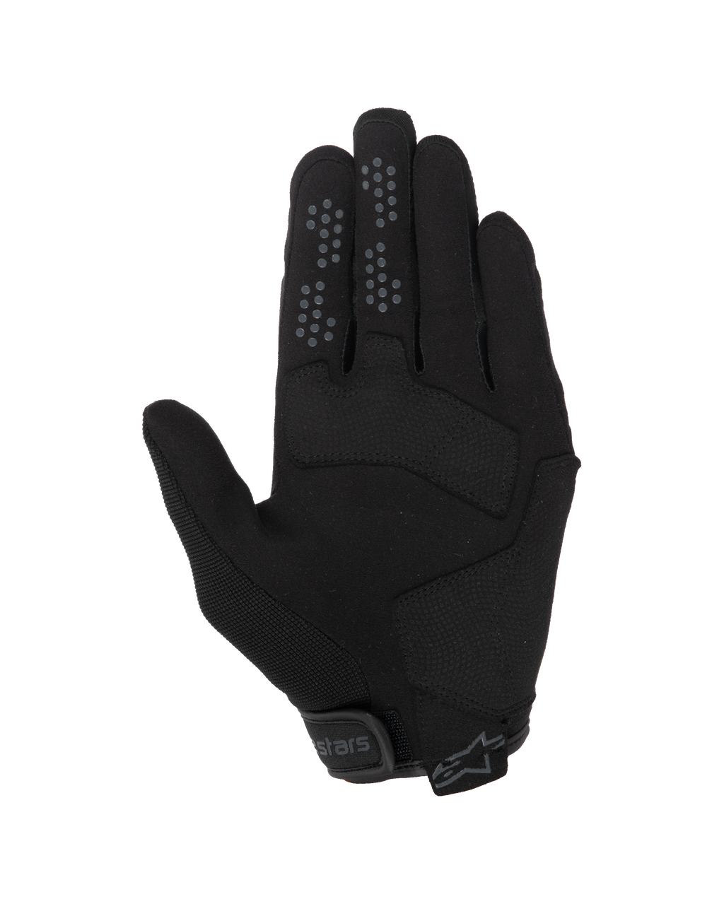 Alpinestars Chrome V2 Gloves, miejskie rękawice motocyklowe, czarne Black Asphalt, widok od strony dłoni, konstrukcja z syntetycznego zamszu, silikonowe wypustki na palcu wskazującym i środkowym, regulowane zapięcie mankietu na rzep