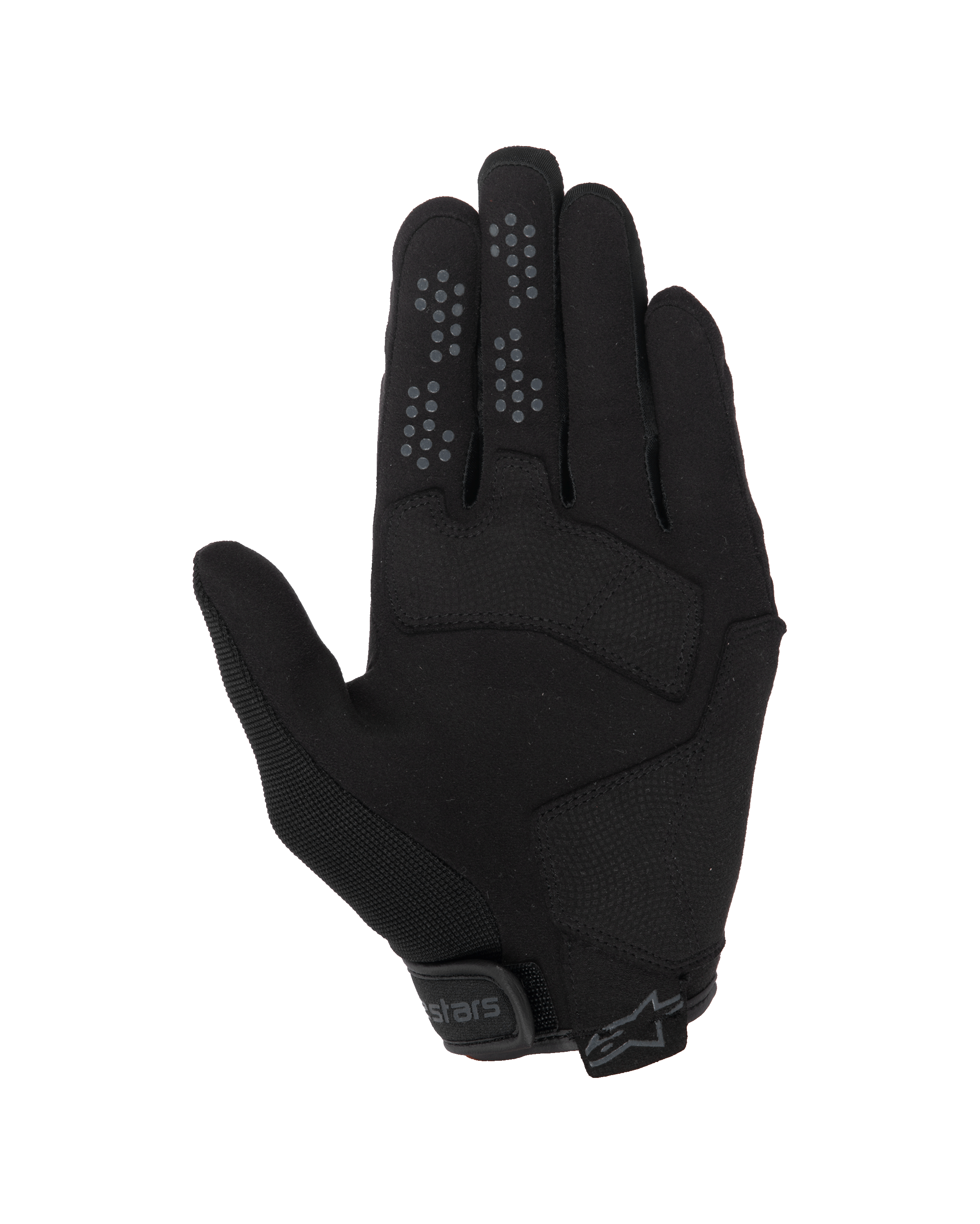Alpinestars Chrome V2 Gloves, miejskie rękawice motocyklowe, czarne Black Asphalt, widok od strony dłoni, konstrukcja z syntetycznego zamszu, silikonowe wypustki na palcu wskazującym i środkowym, regulowane zapięcie mankietu na rzep