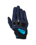 Alpinestars Chrome V2 Gloves, rękawice motocyklowe, ciemnoniebieskie i czarne, z twardymi ochraniaczami kostek TPU, jaskrawoniebieskie logo Alpinestars na nadgarstku, miejskie rękawice z krótkim mankietem
