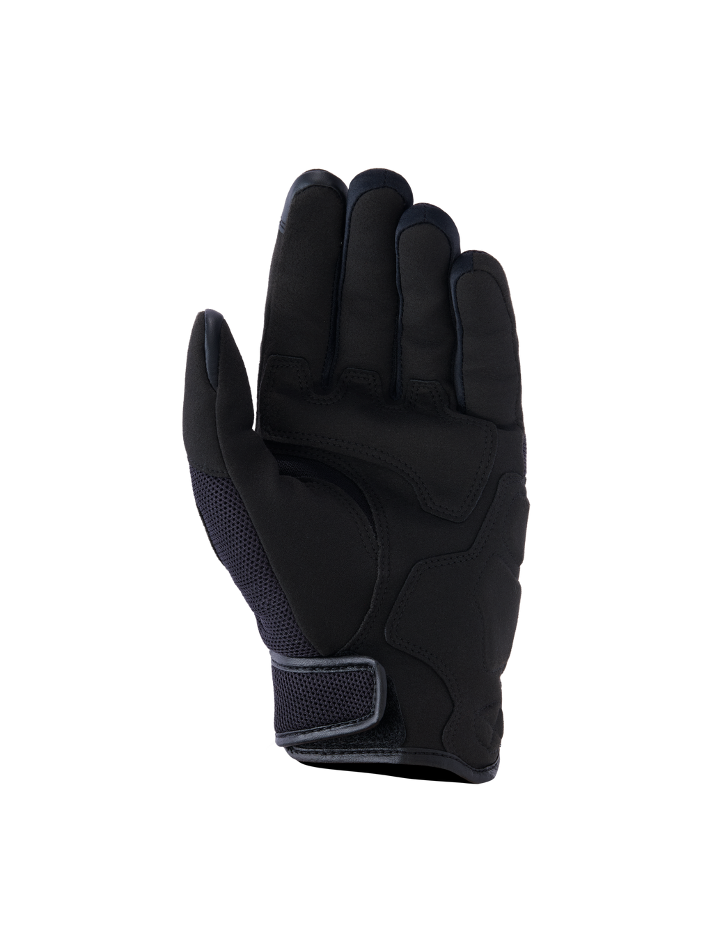 Alpinestars Ignite Gloves, miejskie rękawice motocyklowe, czarne, widok od strony dłoni ze wzmocnieniami z syntetycznego zamszu, oddychającymi wstawkami z siateczki i krótkim mankietem zapinanym na rzep