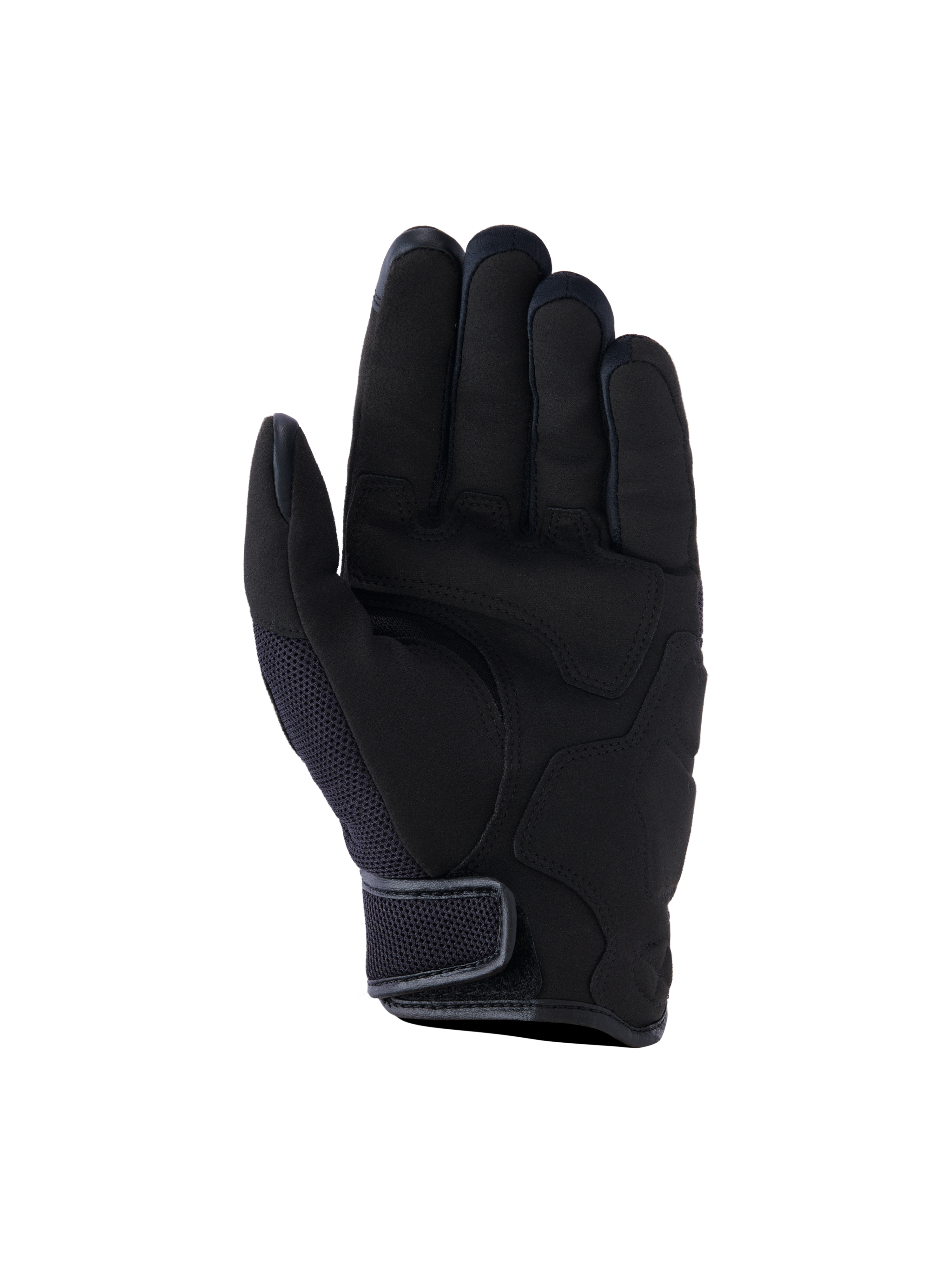 Alpinestars Ignite Gloves, miejskie rękawice motocyklowe, czarne, widok od strony dłoni ze wzmocnieniami z syntetycznego zamszu, oddychającymi wstawkami z siateczki i krótkim mankietem zapinanym na rzep