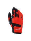 Rękawice Alpinestars Ignite, rękawice motocyklowe, czerwono-pomarańczowe i czarne, oddychająca tkanina siatkowa, czarne wzmocnienia na palcach i kostkach, białe logo z gwiazdą, krótki mankiet