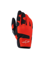 Rękawice Alpinestars Ignite, rękawice motocyklowe, czerwono-pomarańczowe i czarne, oddychająca tkanina siatkowa, czarne wzmocnienia na palcach i kostkach, białe logo z gwiazdą, krótki mankiet
