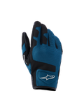 Rękawice Alpinestars Ignite, miejskie rękawice motocyklowe, kolor indygo i czarny, oddychająca konstrukcja z siateczki mesh na wierzchu dłoni, czarne wzmocnione panele na kostkach, białe logo A-star, krótki mankiet przeznaczony do jazdy miejskiej