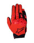 Alpinestars 2025 SP X 3 Gloves, wyścigowe rękawice motocyklowe, jaskrawoczerwone i czarne, z ochroną kostek TPU o podwójnej gęstości i ślizgaczami palców, widok z góry ukazujący konstrukcję z elastycznej siatki i czarne logo z gwiazdą