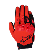 Alpinestars 2025 SP X 3 Gloves, wyścigowe rękawice motocyklowe, jaskrawoczerwone i czarne, z ochroną kostek TPU o podwójnej gęstości i ślizgaczami palców, widok z góry ukazujący konstrukcję z elastycznej siatki i czarne logo z gwiazdą
