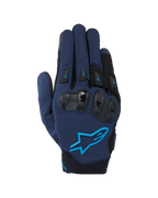 Alpinestars SP X 3 Gloves, Motorcycle Racing Gloves, Dark Blue and Black with Blithe Blue accents, featuring TPU double-density knuckle protection and Alpinestars star logo, textile and mesh construction for sport riding