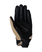 Rękawice Alpinestars SP X 3, rękawice motocyklowe, kolor Dark Khaki Sand Black, widok od strony dłoni z perforowaną czarną skórą i syntetycznymi nakładkami w kolorze khaki, kompaktowy pasek na nadgarstku z logo, ergonomiczny design do jazdy sportowej i szosowej