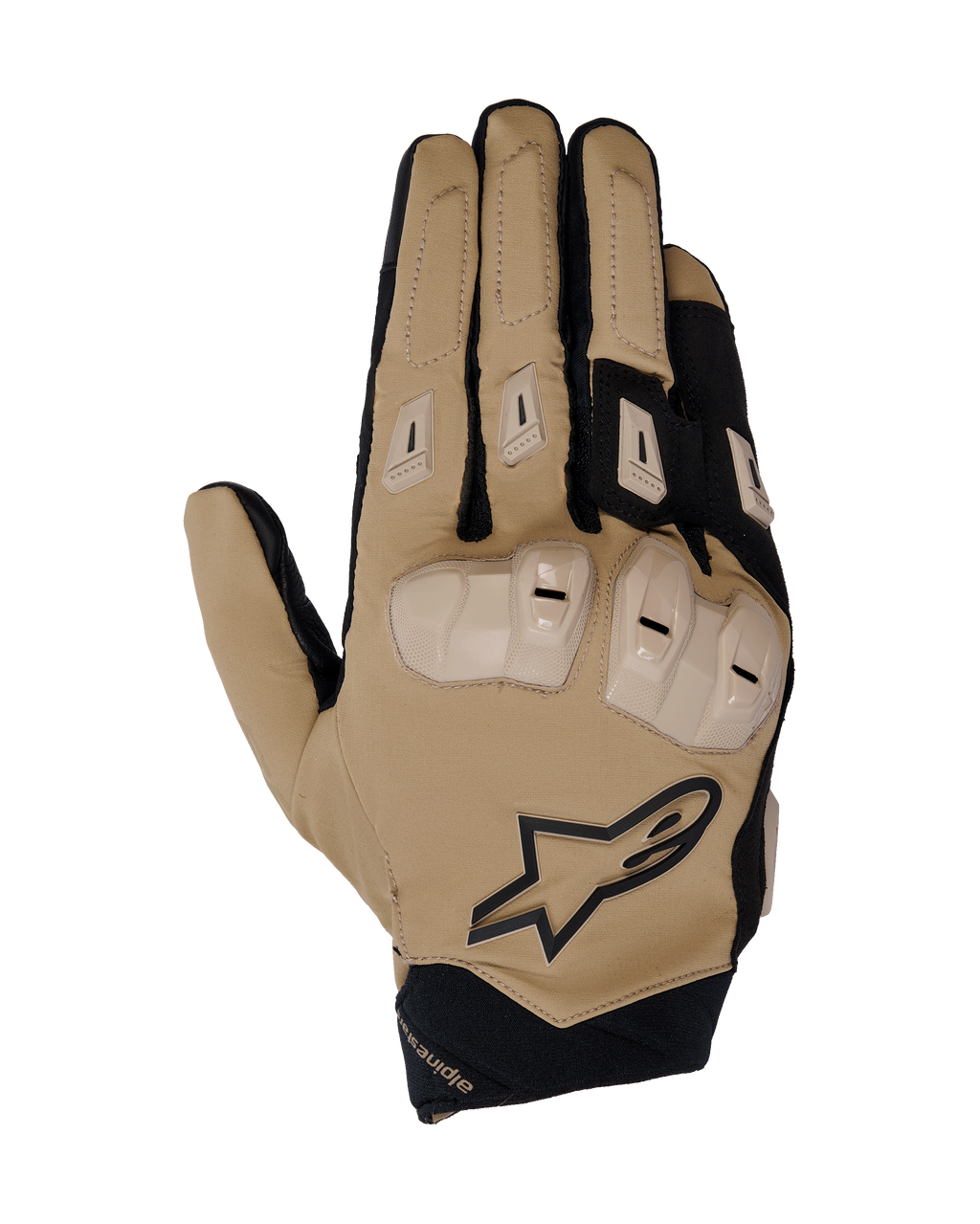 Alpinestars SP X 3, rękawice motocyklowe wyścigowe, ciemny khaki i czarny, ochrona kostek TPU o podwójnej gęstości, wzmocnione wyściółki na palcach, elastyczny materiał tkany zapewniający oddychalność, zintegrowane logo