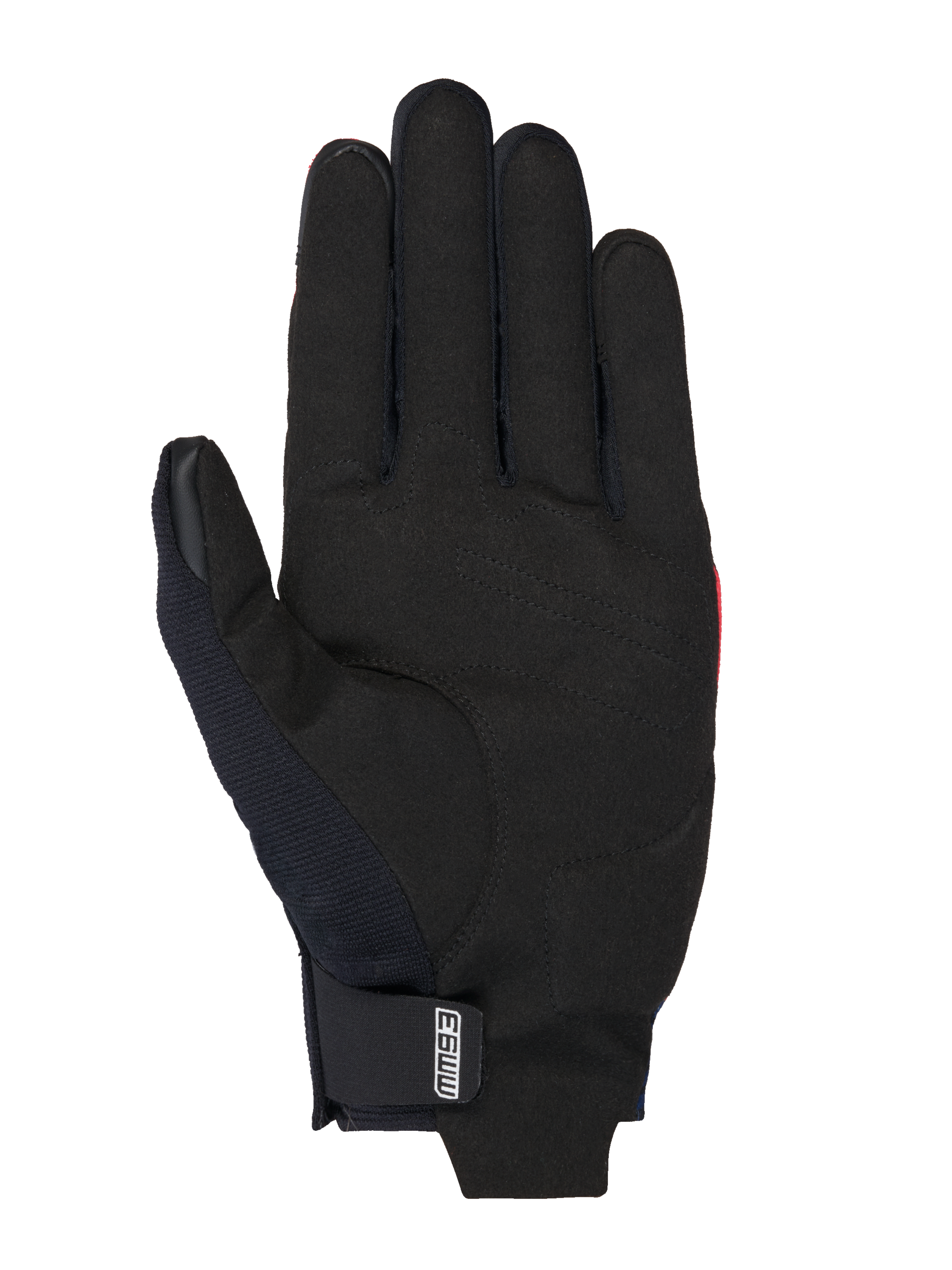 Rękawice Alpinestars MM93 Reef V2, rękawice motocyklowe, czarne wnętrze dłoni z syntetycznego zamszu ze wzmocnionymi szwami, logo MM93 na pasku nadgarstkowym, smukła konstrukcja z krótkim mankietem do jazdy miejskiej