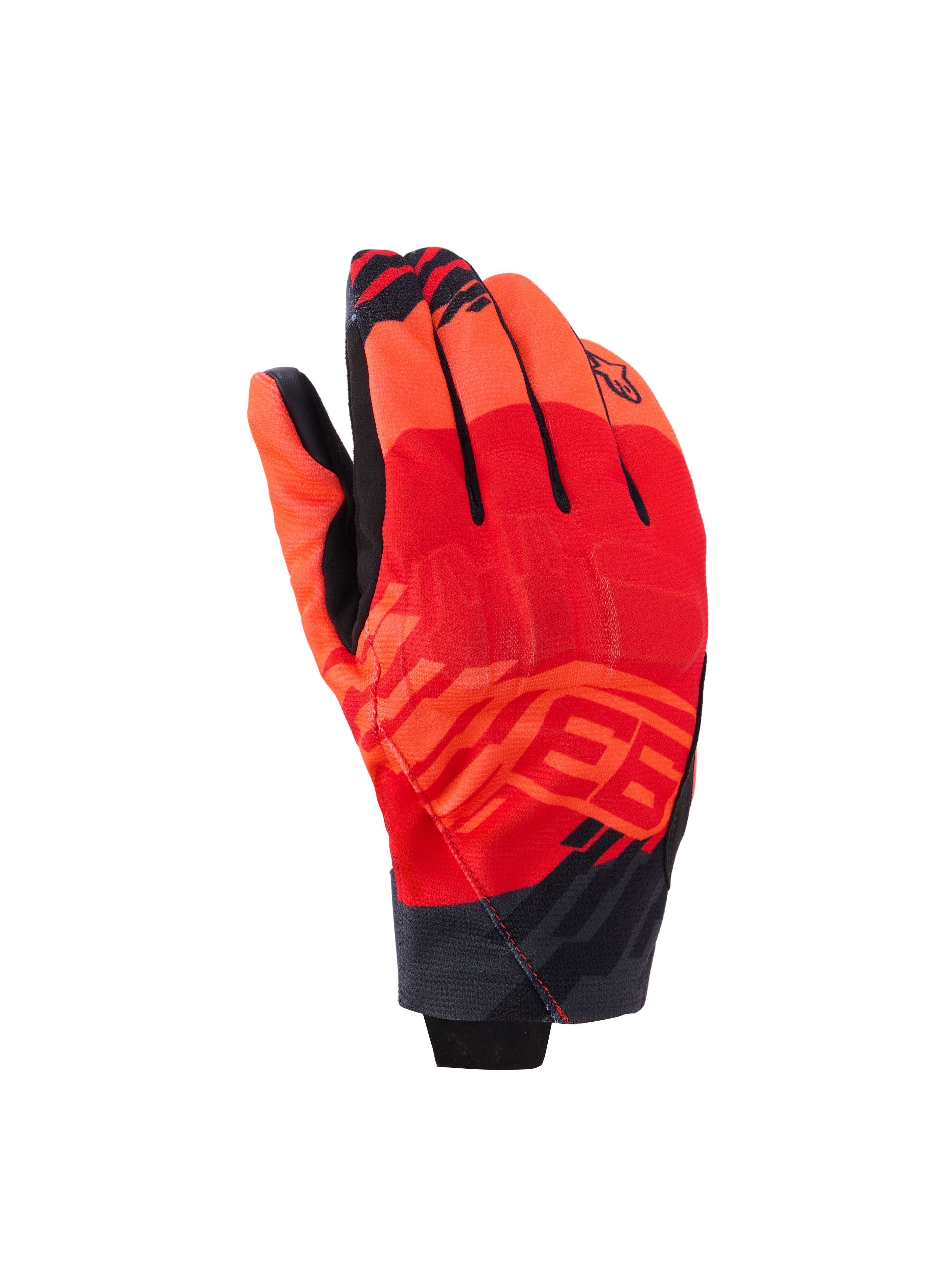 Rękawice Alpinestars MM93 Reef V2, motocyklowe rękawice z krótkim mankietem, jaskrawoczerwone i jasnoczerwone z czarnymi akcentami, grafiki Marca Marqueza MM93 i zintegrowana ochrona kostek, nowoczesny miejski design