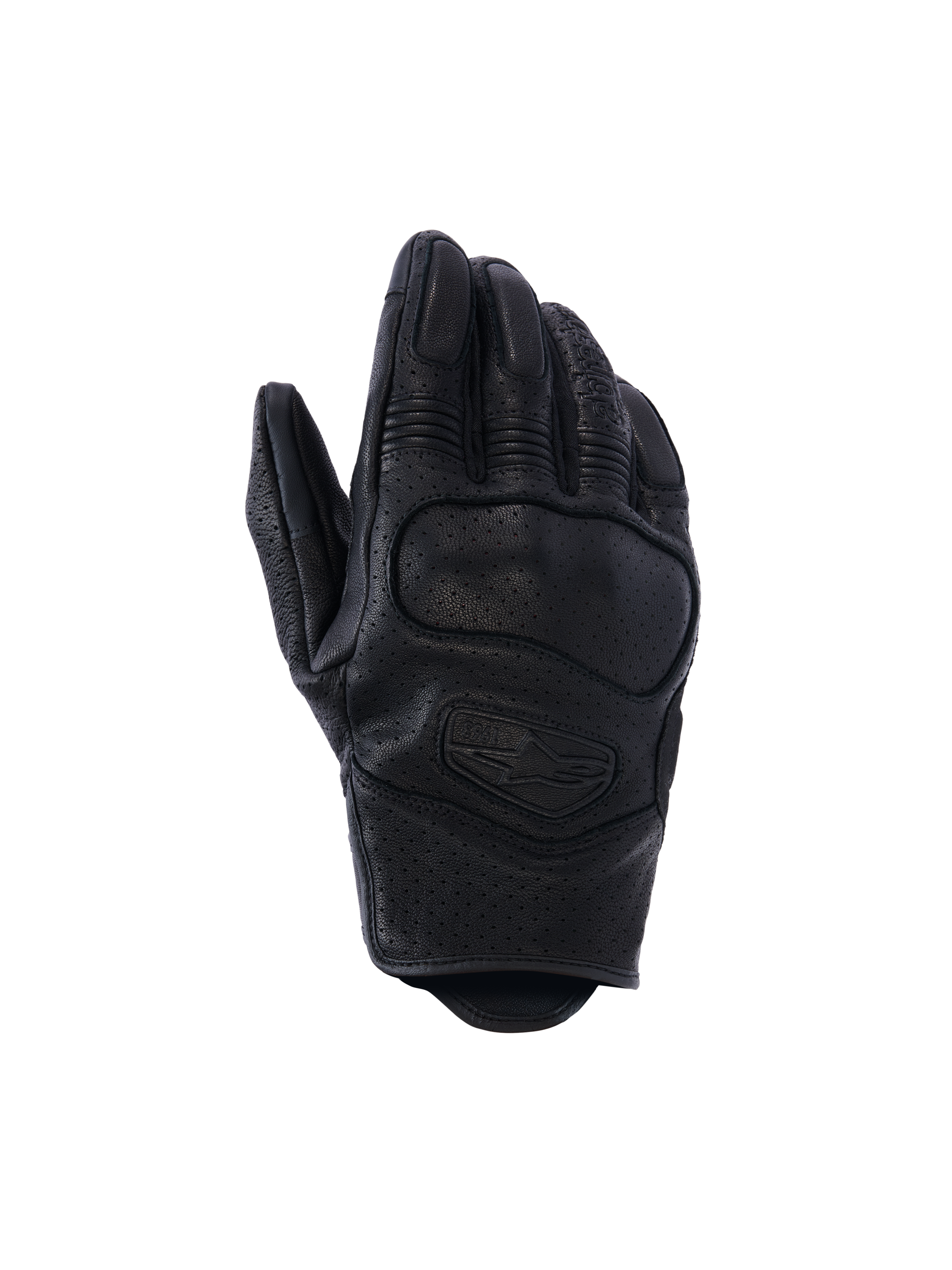 Alpinestars Mustang V3 Leather Gloves, skórzane rękawice motocyklowe, czarne, konstrukcja z perforowanej skóry koziej, zintegrowana ochrona kostek NUCLEON PLASMA, krótki mankiet do jazdy miejskiej