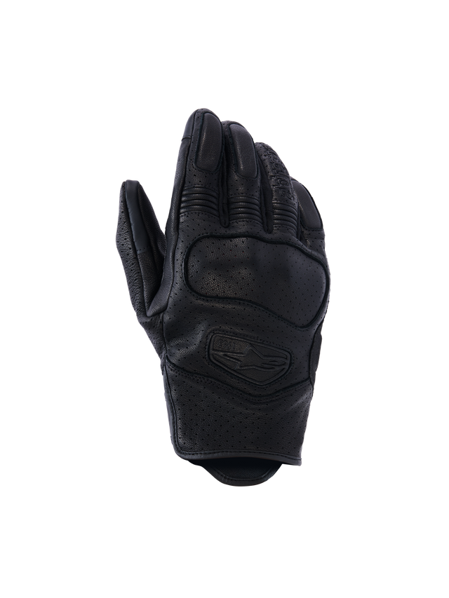 Alpinestars Mustang V3 Leather Gloves, skórzane rękawice motocyklowe, czarne, konstrukcja z perforowanej skóry koziej, zintegrowana ochrona kostek NUCLEON PLASMA, krótki mankiet do jazdy miejskiej