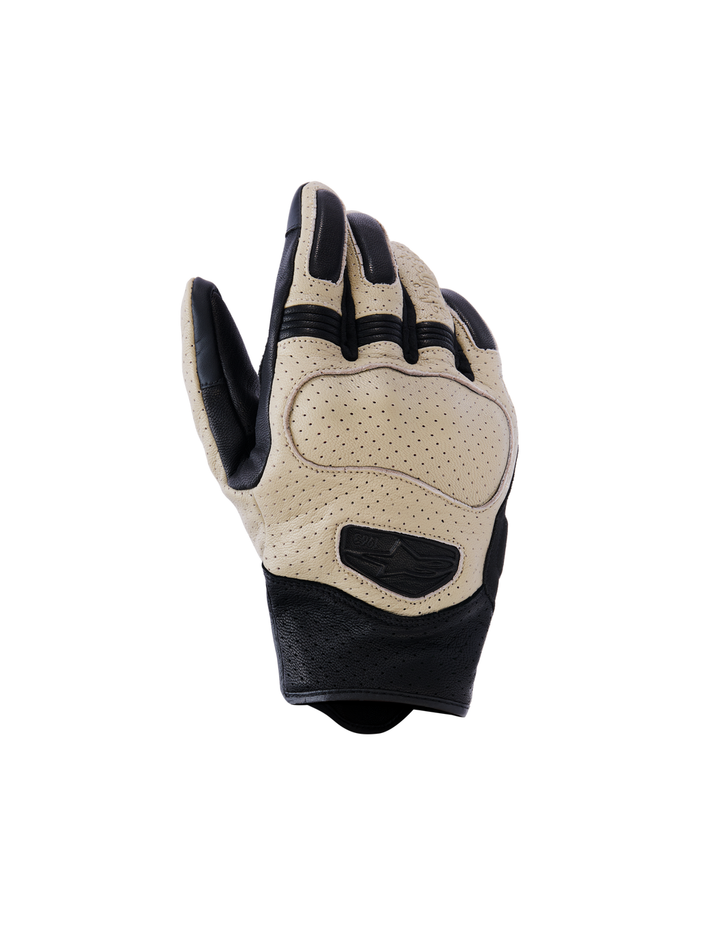 Alpinestars Mustang V3 Leather Gloves, rękawice motocyklowe, brązowe i czarne, perforowana skóra kozia zapewniająca przepływ powietrza, miejski design z krótkim mankietem, ochronna wyściółka na kostkach i wytłoczone logo