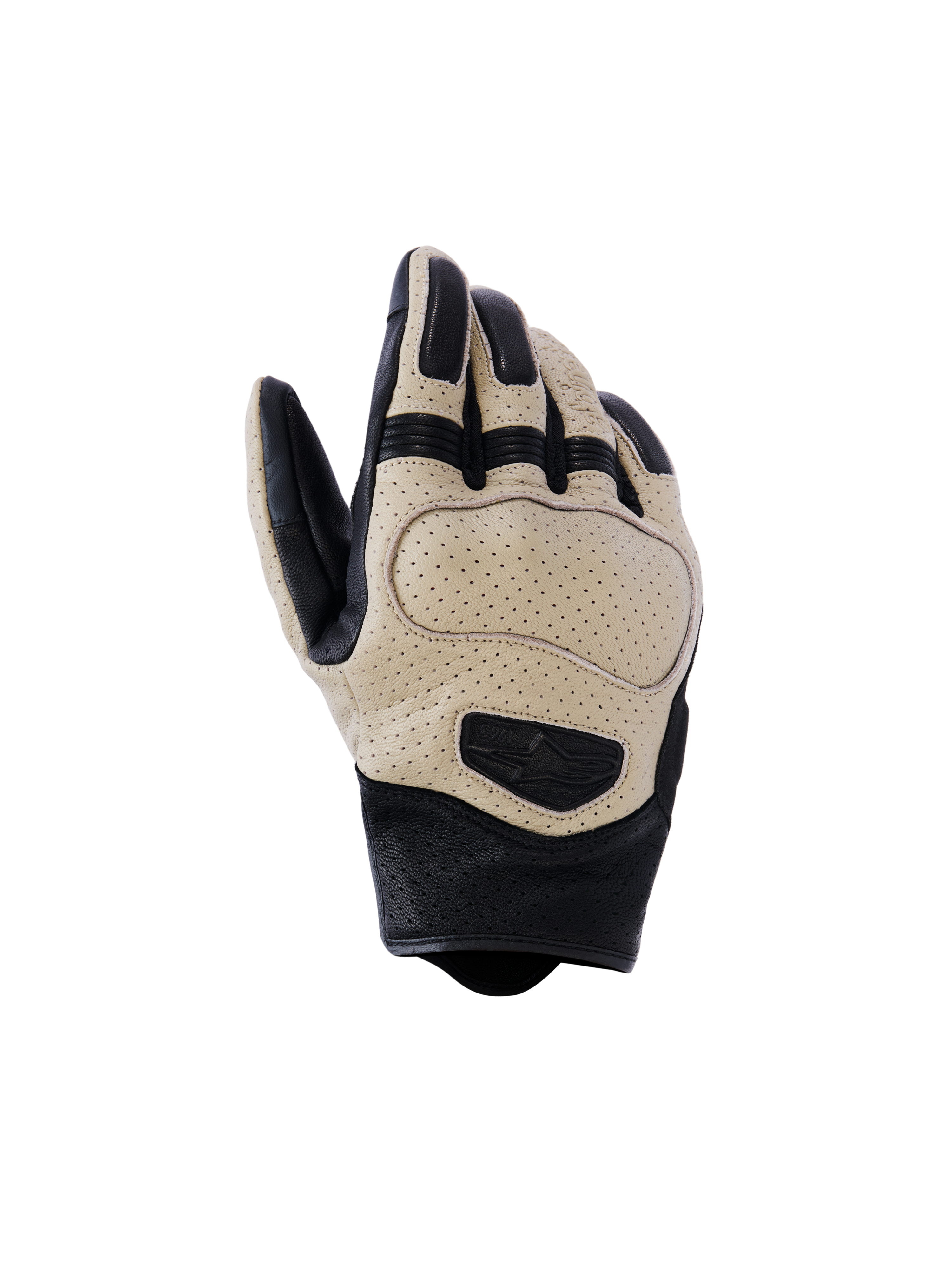 Alpinestars Mustang V3 Leather Gloves, rękawice motocyklowe, brązowe i czarne, perforowana skóra kozia zapewniająca przepływ powietrza, miejski design z krótkim mankietem, ochronna wyściółka na kostkach i wytłoczone logo