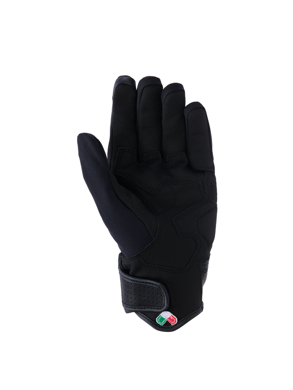 Alpinestars Tracker Gloves, rękawice motocyklowe, czarne, widok od strony dłoni z syntetycznego zamszu ze wzmocnioną wyściółką, krótki mankiet z zapięciem na rzep, miejski sprzęt motocyklowy