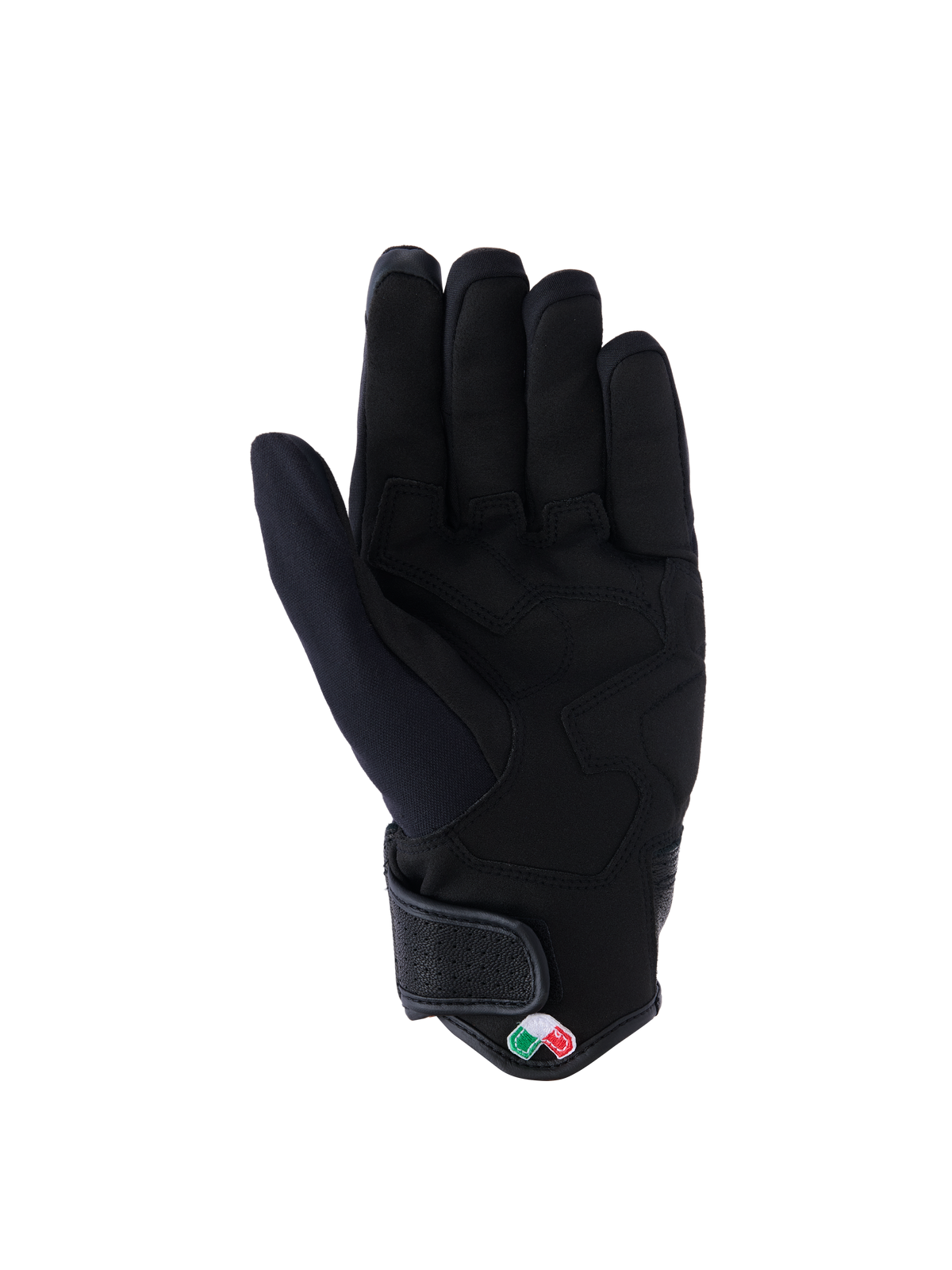 Alpinestars Tracker Gloves, rękawice motocyklowe, czarne, widok od strony dłoni z syntetycznego zamszu ze wzmocnioną wyściółką, krótki mankiet z zapięciem na rzep, miejski sprzęt motocyklowy