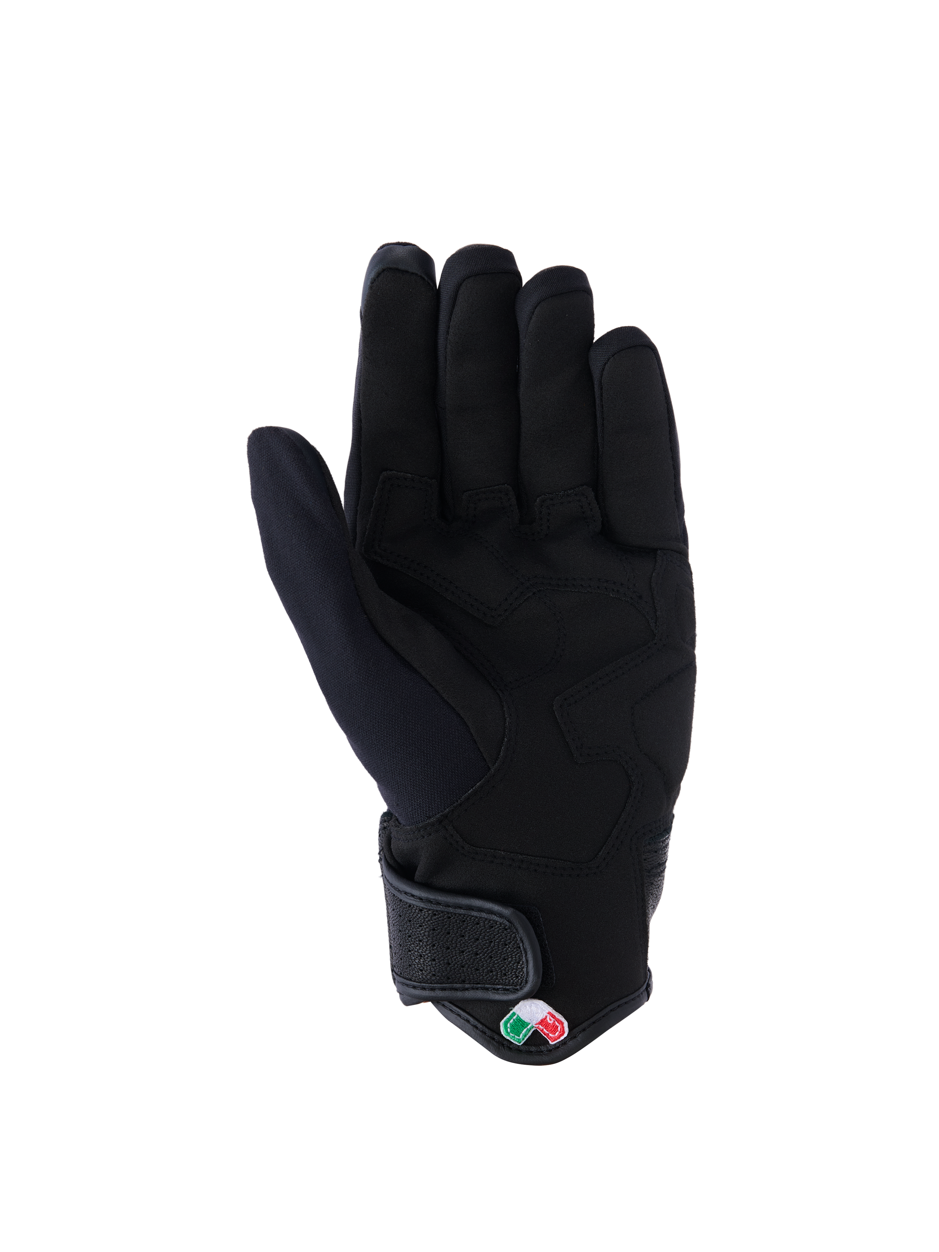 Alpinestars Tracker Gloves, rękawice motocyklowe, czarne, widok od strony dłoni z syntetycznego zamszu ze wzmocnioną wyściółką, krótki mankiet z zapięciem na rzep, miejski sprzęt motocyklowy