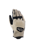 Alpinestars Tracker Gloves, rękawice motocyklowe, beżowe i czarne, perforowana skóra, czarne elastyczne wstawki harmonijkowe, naszywka z logo heritage 1963, miejski styl odzieży roboczej