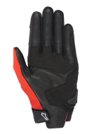 Alpinestars Honda SP X 3 Gloves, Motorcycle Gloves, Bright Red Black and White, palm view featuring perforated leather construction with synthetic reinforcements, a bright red thumb panel, and a compact cuff with an Alpinestars logo.