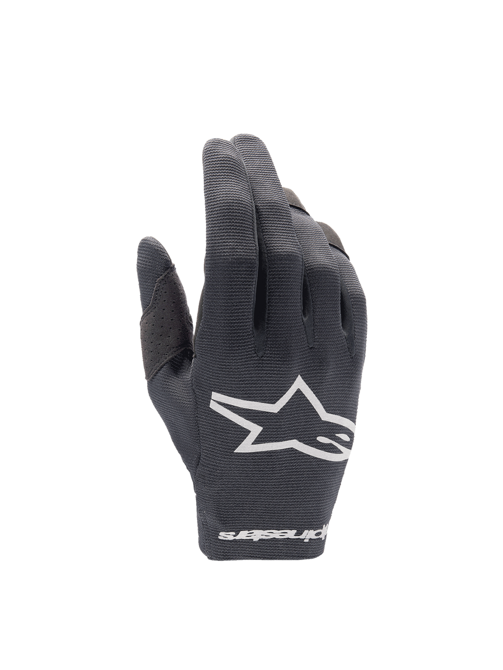 Alpinestars 2025 Radar Gloves, lightweight Men's Motocross gloves in Black and White with stretch textile backhand.