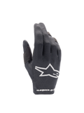 Alpinestars 2025 Radar Gloves, lightweight Men's Motocross gloves in Black and White with stretch textile backhand.