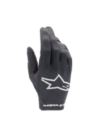 Alpinestars 2025 Radar Gloves, lightweight Men's Motocross gloves in Black and White with stretch textile backhand.
