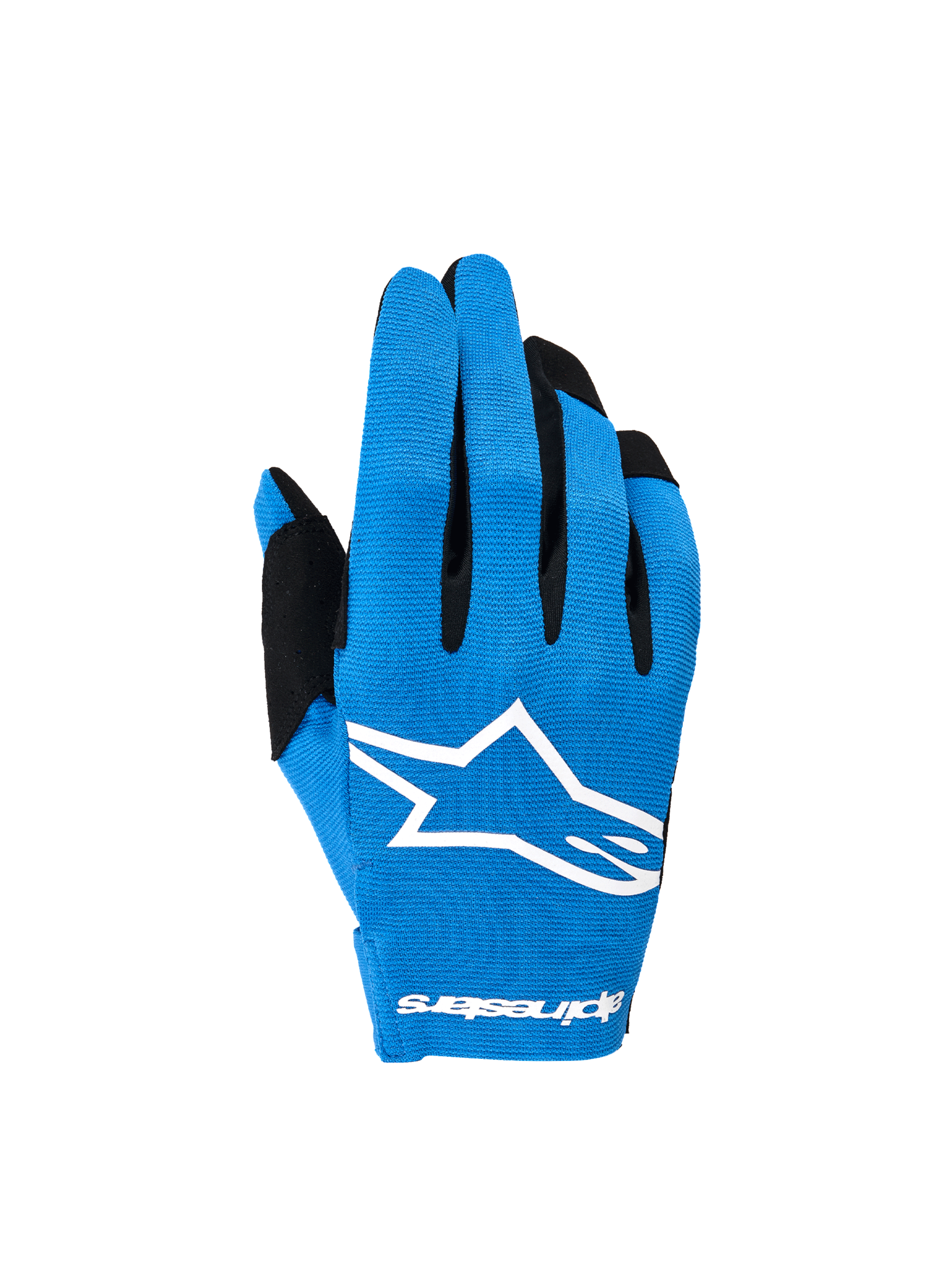 Alpinestars rękawice Radar 2026, męskie rękawice motocrossowe, niebieskie i białe, elastyczny grzbiet z białym logo Astars.