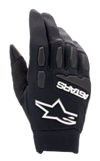 Alpinestars Full Bore XT Gloves, Black Motocross Gloves, featuring prominent white Alpinestars star logo and ASTARS branding, textured TPR knuckle and finger protection, breathable stretch fabric with perforated thumb detail, designed for enduro and off-road riding.