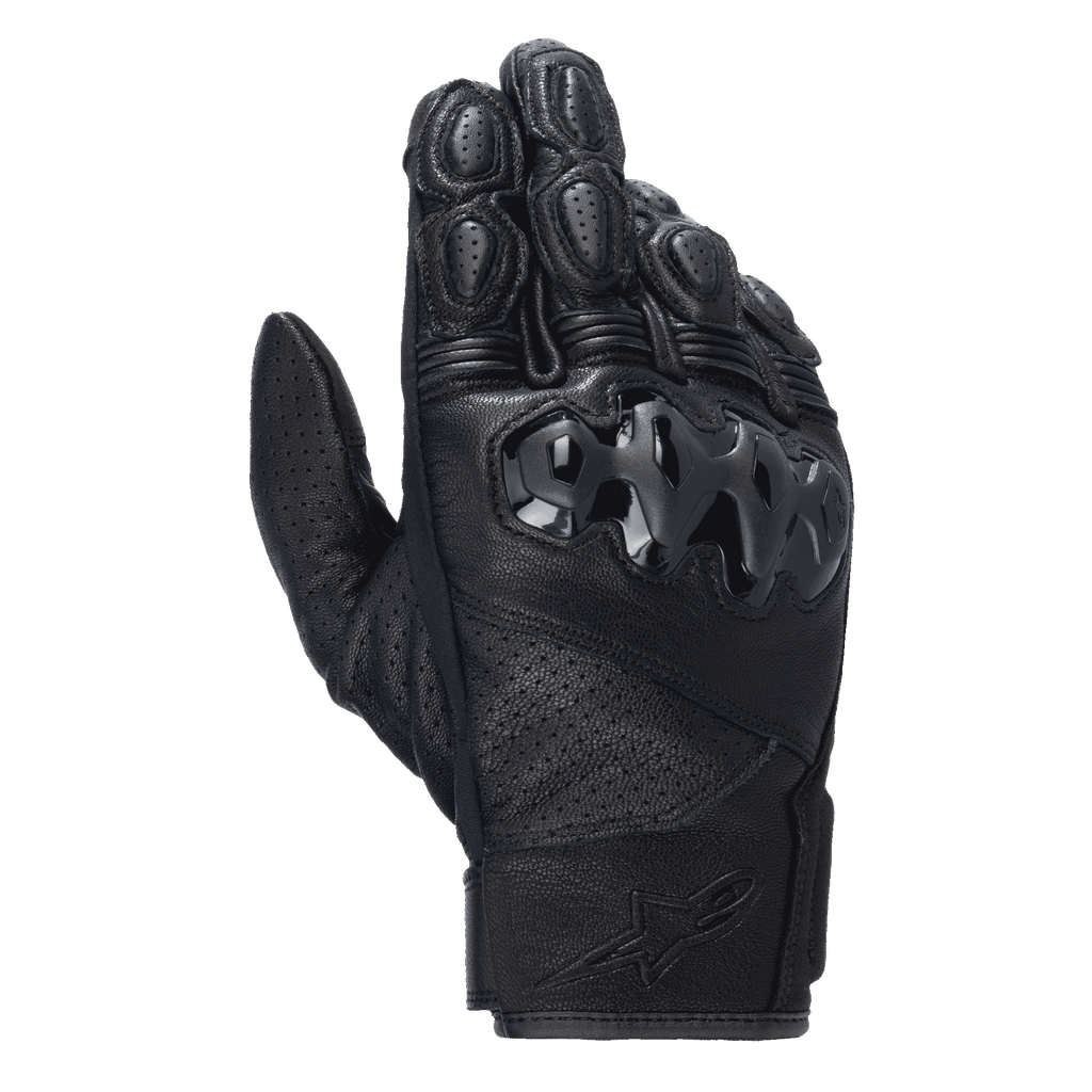 Rękawice Alpinestars Celer V3, krótkie skórzane rękawice motocyklowe, czarne, twardy ochraniacz kostek PU i perforowane panele skórzane, przeznaczone do jazdy szosowej i miejskiej, tłoczone logo