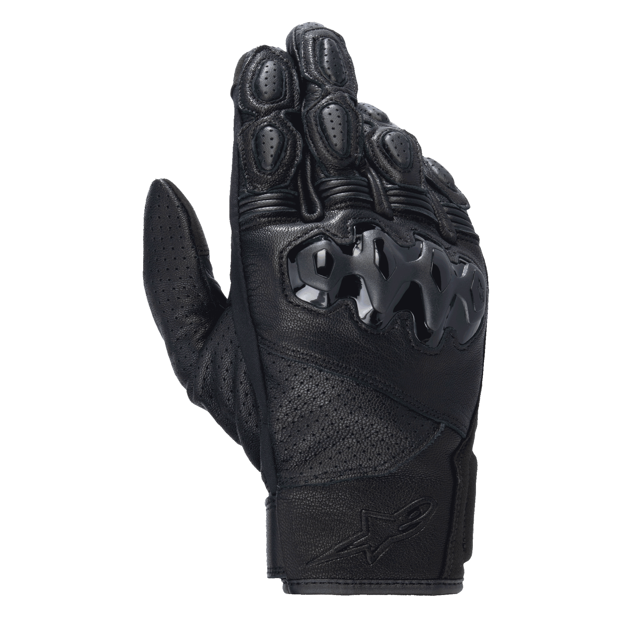 Rękawice Alpinestars Celer V3, krótkie skórzane rękawice motocyklowe, czarne, twardy ochraniacz kostek PU i perforowane panele skórzane, przeznaczone do jazdy szosowej i miejskiej, tłoczone logo