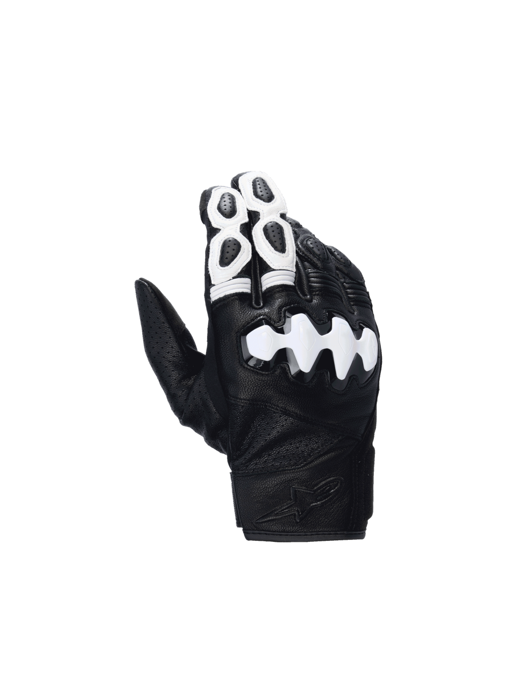 Alpinestars Celer V3, czarno-białe skórzane rękawice motocyklowe z twardym ochraniaczem kostek.