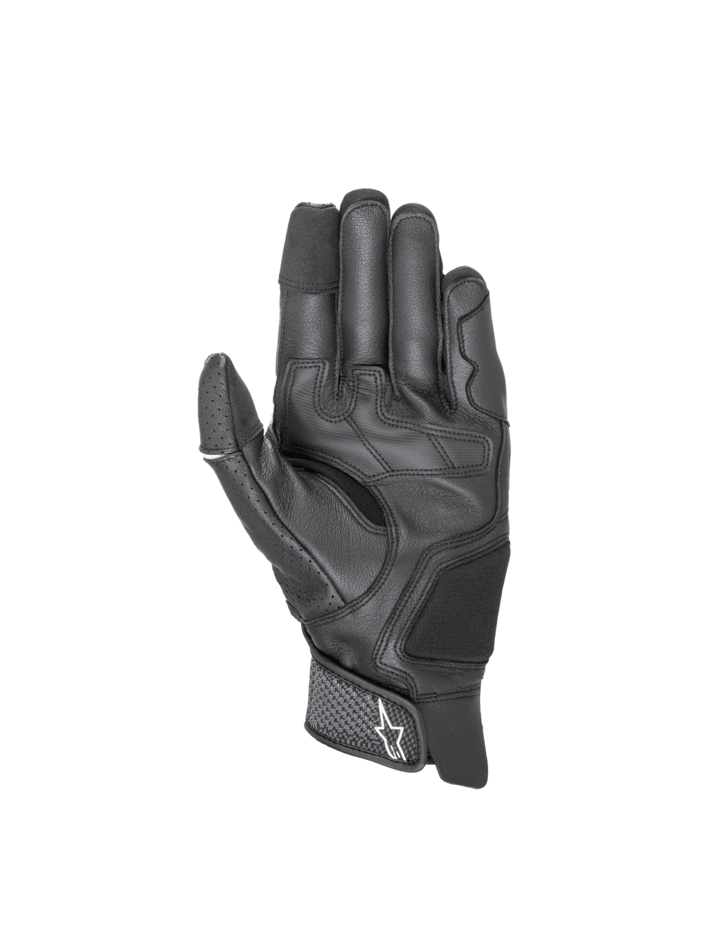 Alpinestars Rękawice Morph Sport, czarne skórzane i tekstylne rękawice motocyklowe, widok dłoni, obsługa ekranu dotykowego