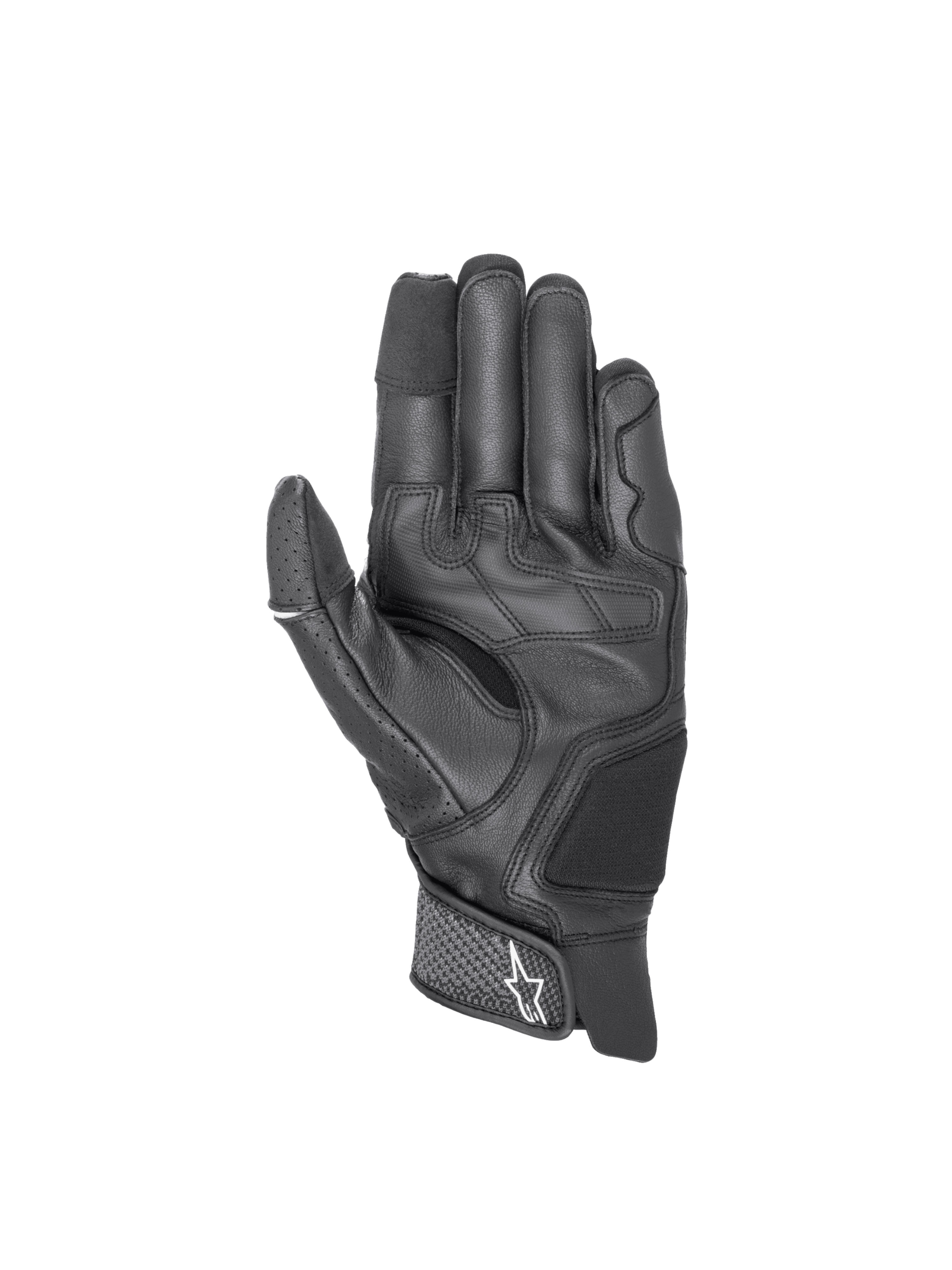 Alpinestars Rękawice Morph Sport, czarne skórzane i tekstylne rękawice motocyklowe, widok dłoni, obsługa ekranu dotykowego